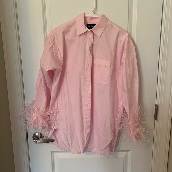 J Crew Collection Feather Trim Button Down Shirt - Picture 2 of 5